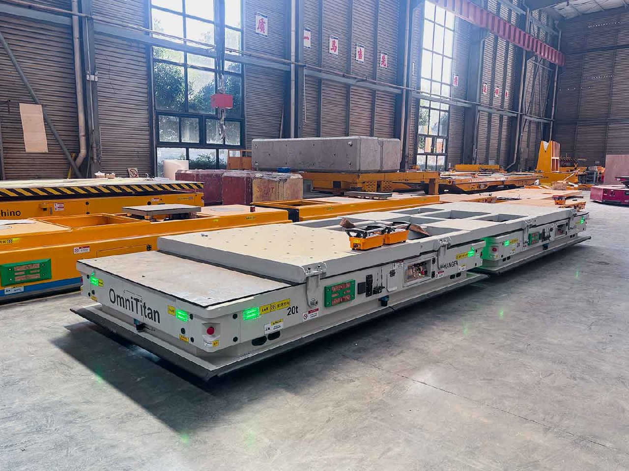 20t双车联动AGV应用于转运部件